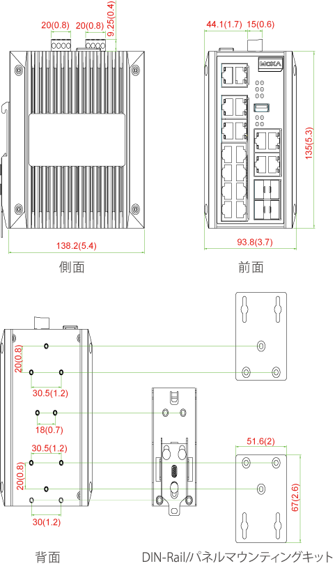 EDS-518E-MM-SC-4GTXSFP - サイズ