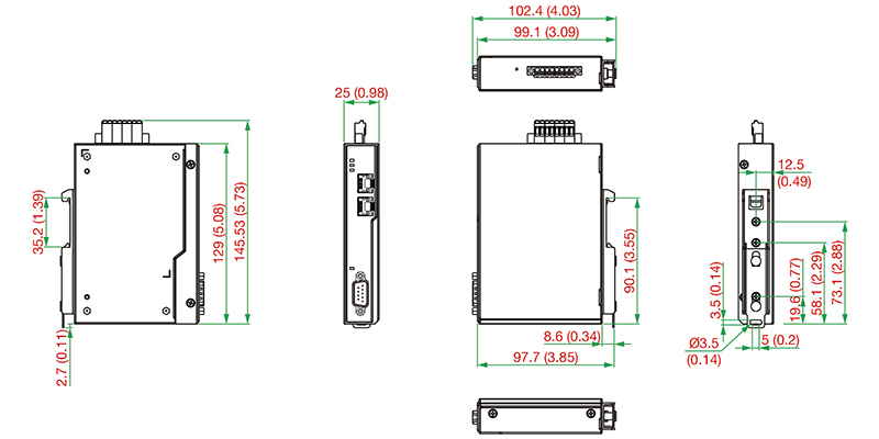 NPort IA5150-G2 Models - サイズ