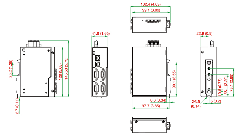 NPort IA5450-G2 Models - サイズ