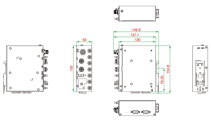 V1222-W-CT-T - サイズ(オプションでDINレールマウントキット付き)