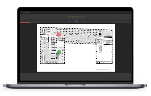 (図1)現場に設置されているAP 情報や電波状況をリアルタイムで可視化
