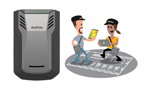 (図2)Ekahau Sidekick 2およびEkahau Sidekick 2とタブレットPCでのサーベイ作業イメージ